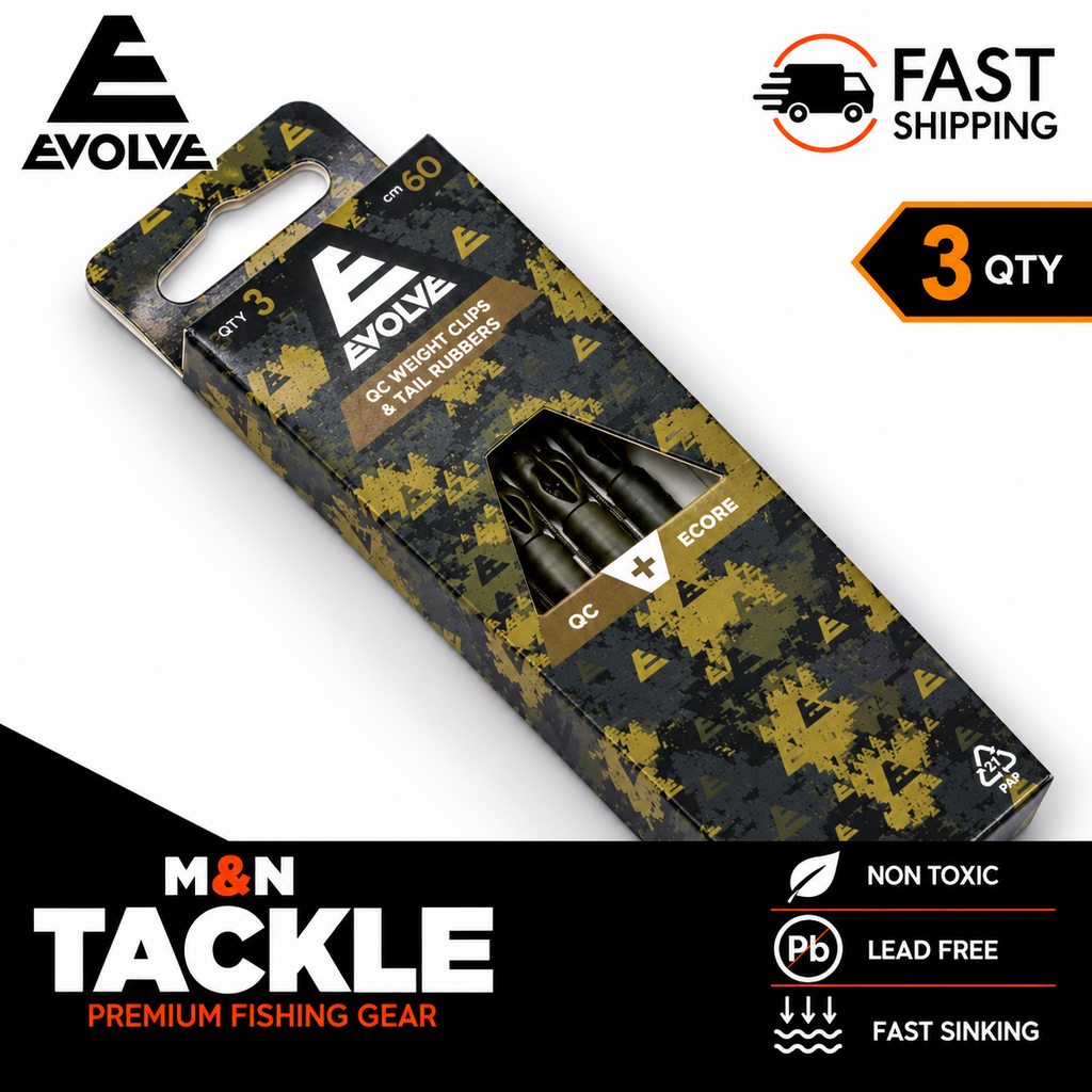 EVOLVE TACKLE ECORE LEAD FREE LEADERS - QC WEIGHT CLIPS & '+' TAIL RUBBERS