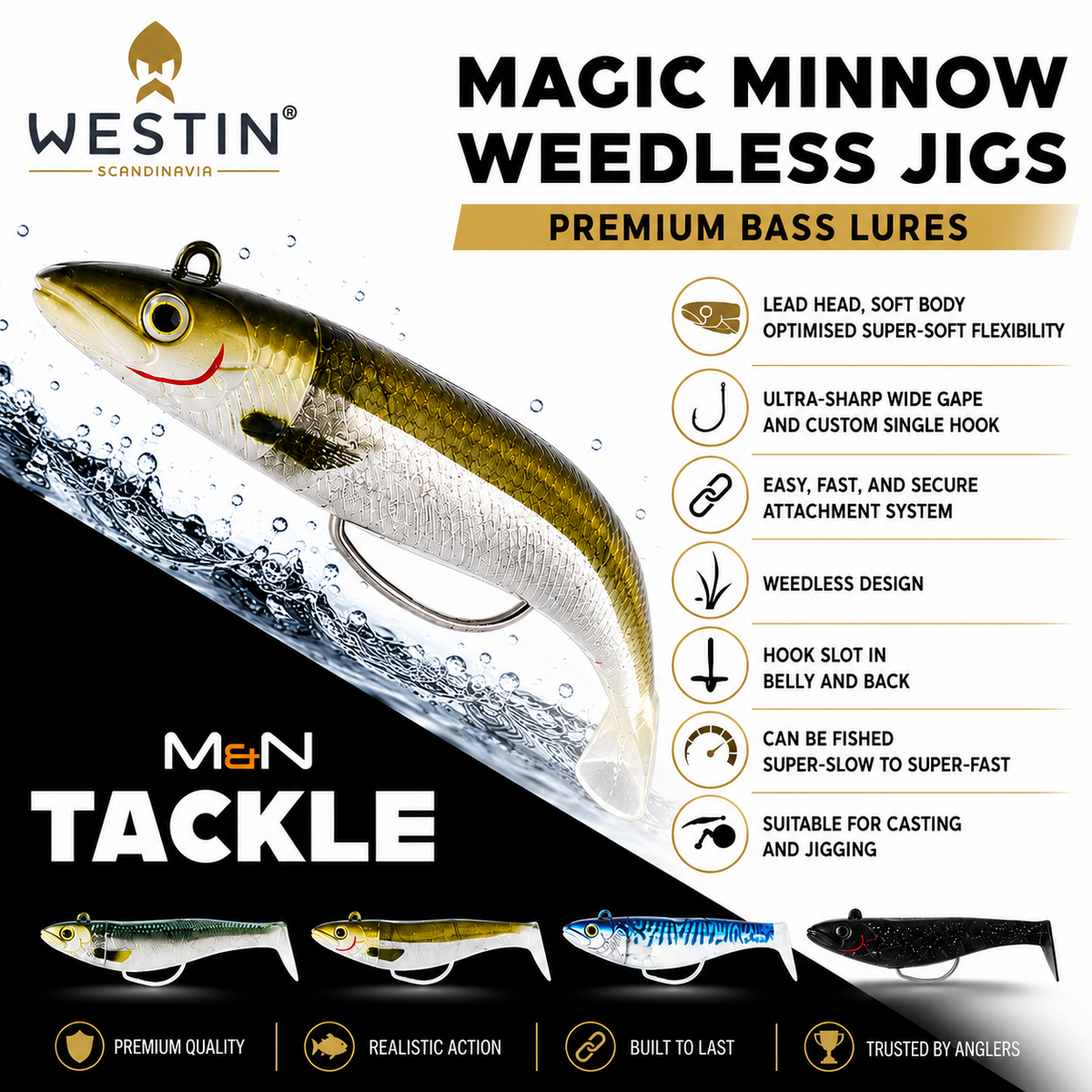 WESTIN MAGIC MINNOW WEEDLESS JIG LURES - ALL SIZES | BASS,WRASSE,COD,POLLOCK