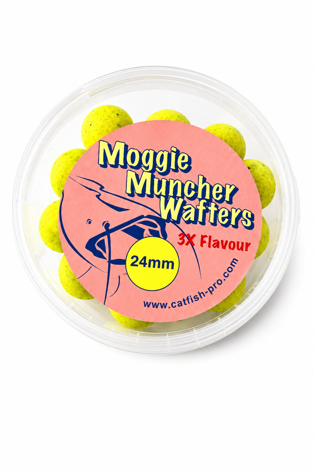 Catfish Pro Moggie Muncher 24mm Yellow Wafters In Resealable Tub | Catfish Bait