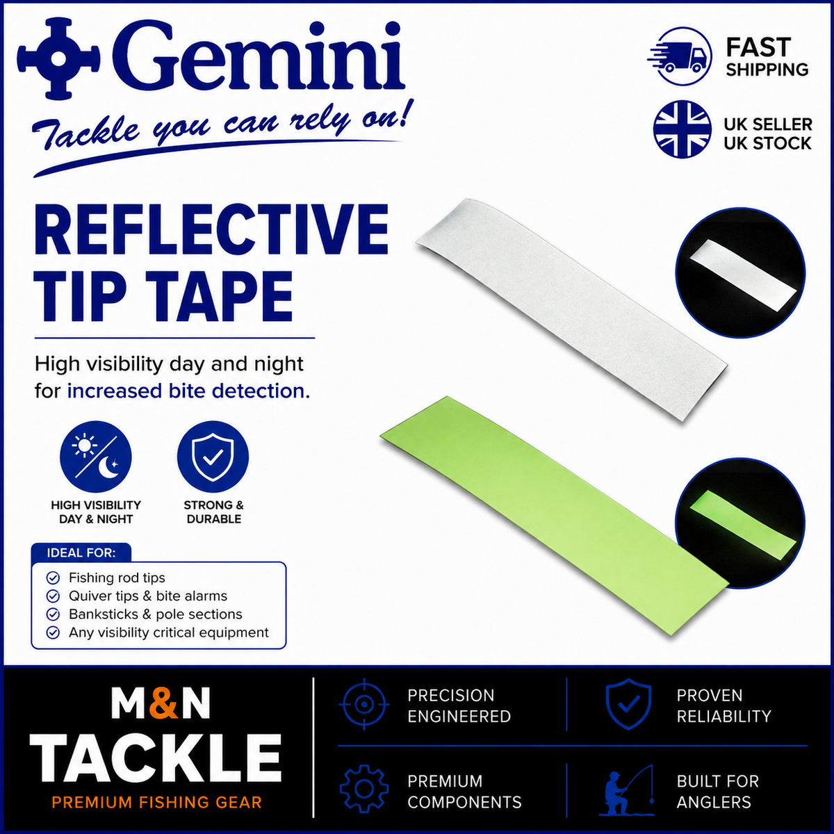 GEMINI TACKLE REFLECTIVE TIP TAPE - BOTH TYPES | SEA FISHING ACCESSORIES