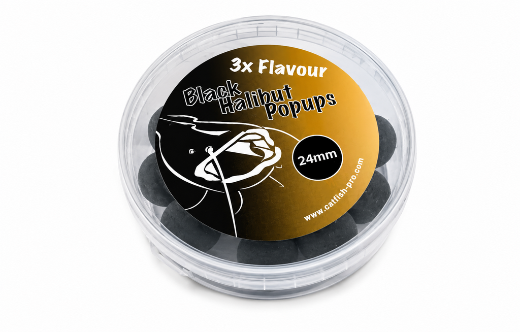 Catfish Pro Black Halibut 24mm Black Pop-Ups In Resealable Tub  | Catfish Baits