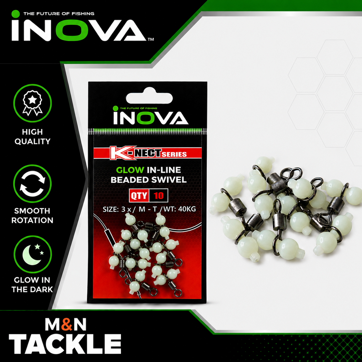INOVA GLOW INLINE BEADED SWIVELS x 10 PER PACKET  | SEA FISHING RIG ACCESSORIES