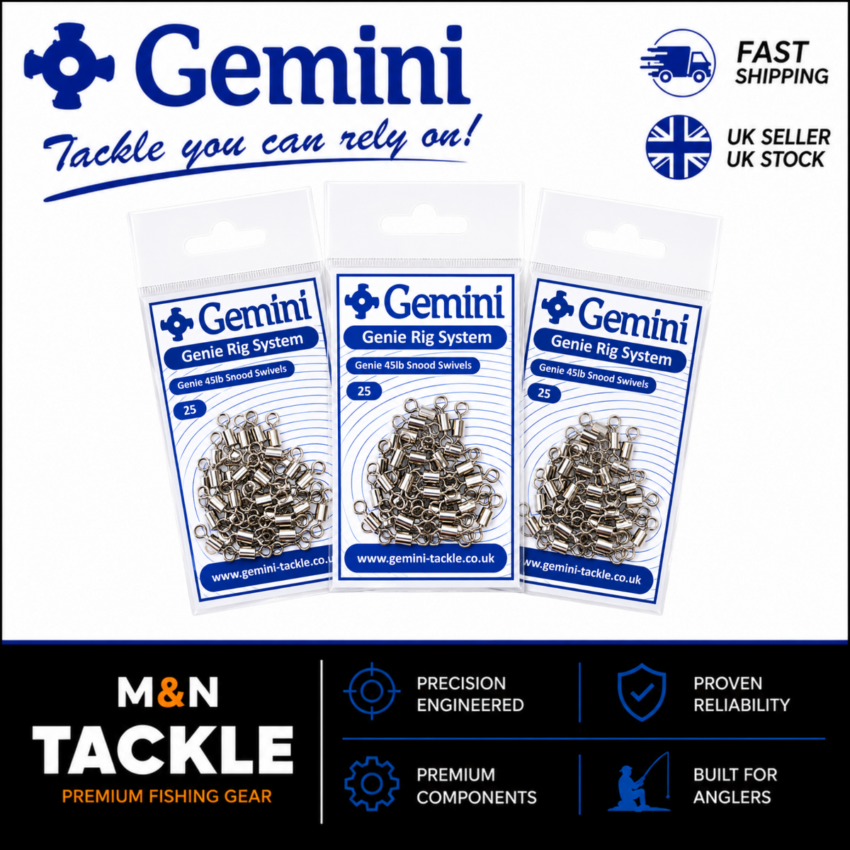 GEMINI TACKLE GENIE 45lb SNOOD SWIVELS  | SEA FISHING RIG ACCESSORIES