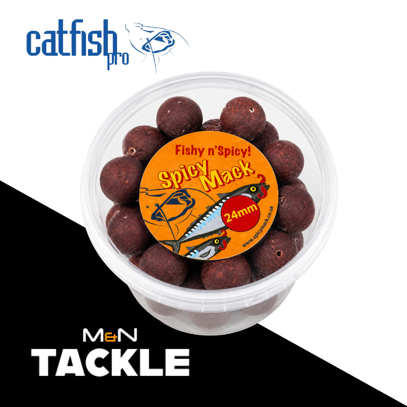 Catfish Pro Spicy Mack 24mm Glugged Boilies In Resealable Tub | Catfish Bait