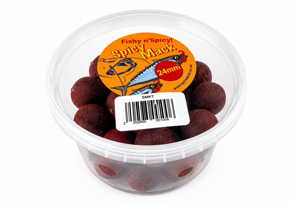 Catfish Pro Spicy Mack 24mm Glugged Boilies In Resealable Tub | Catfish Bait