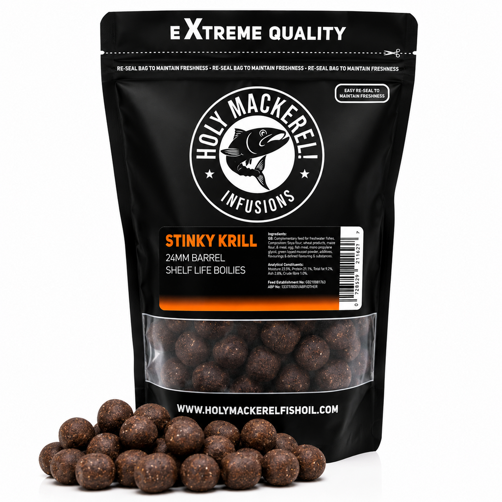 Holy Mackerel 24mm Shelf Life Barrel Boilies - 3 Flavours | Catfish Baits