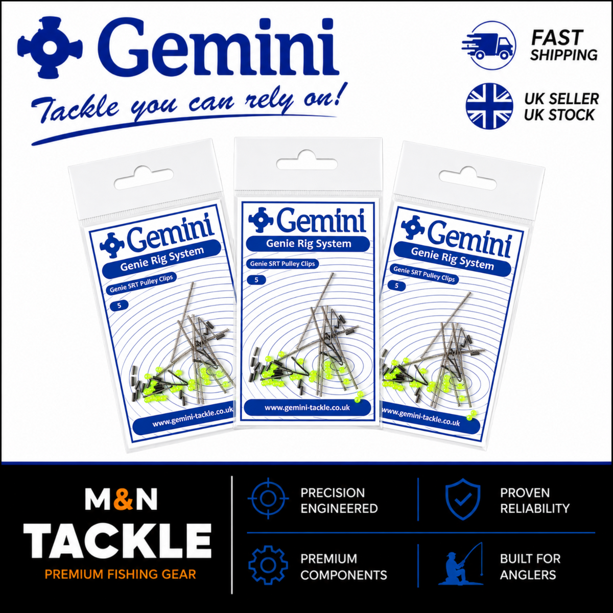 GEMINI TACKLE GENIE SRT PULLEY CLIPS x 5 Per Pack  | SEA FISHING RIG ACCESSORIES