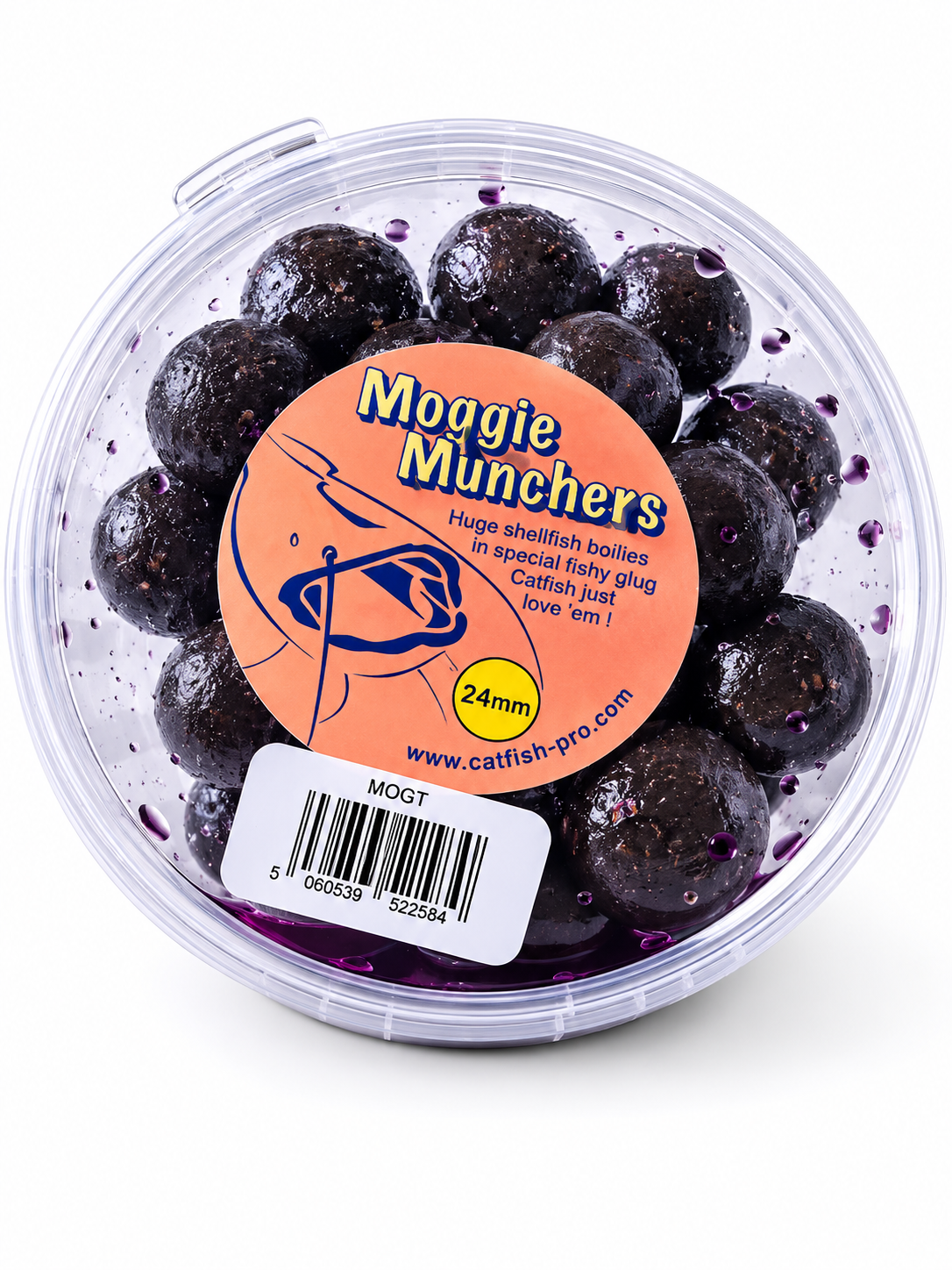Catfish Pro Moggie Muncher 24mm Glugged Boilies In Resealable Tub | Catfish Bait