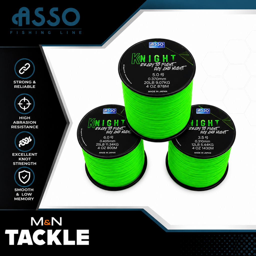 ASSO KNIGHT SURFCASTING LINE - HI VIZ GREEN 4oz SPOOLS | NEW- SURFCASTING MONO