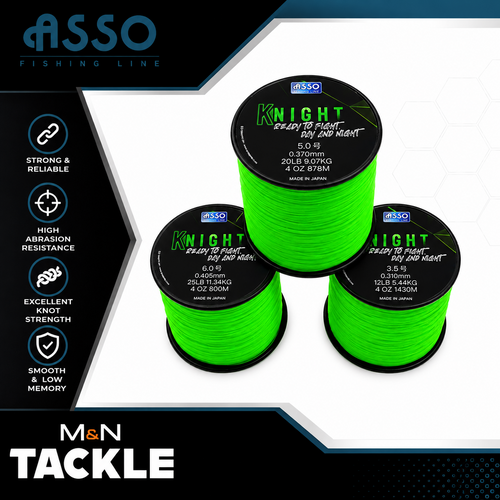 ASSO KNIGHT SURFCASTING LINE - HI VIZ GREEN 4oz SPOOLS | NEW- SURFCASTING MONO