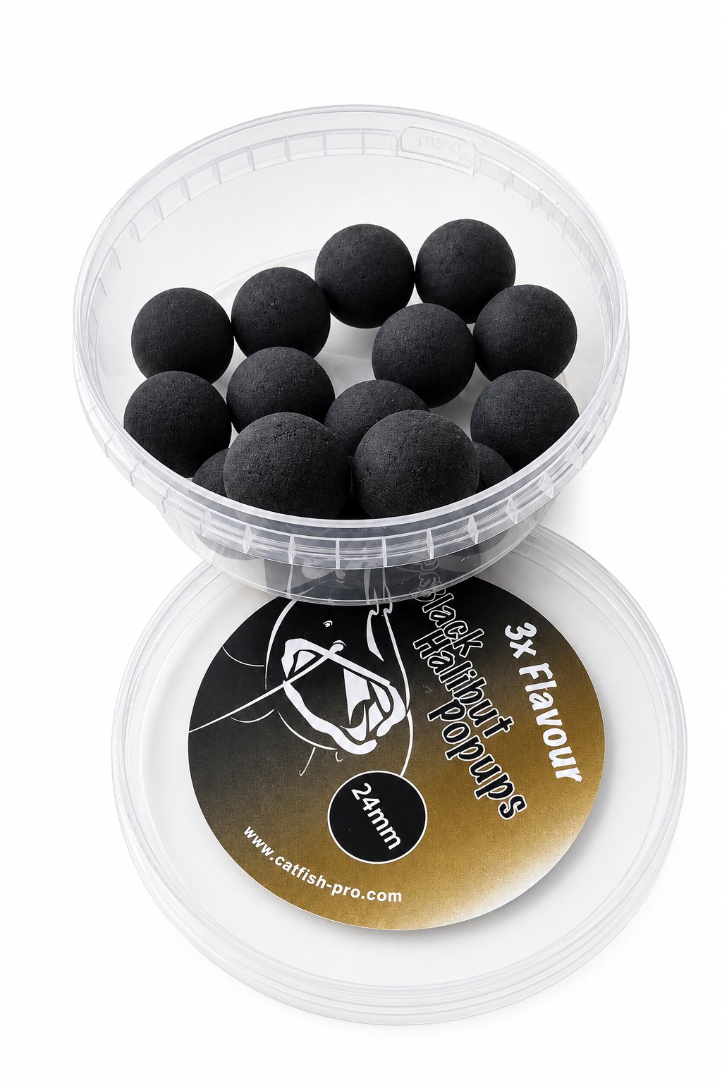 Catfish Pro Black Halibut 24mm Black Pop-Ups In Resealable Tub  | Catfish Baits