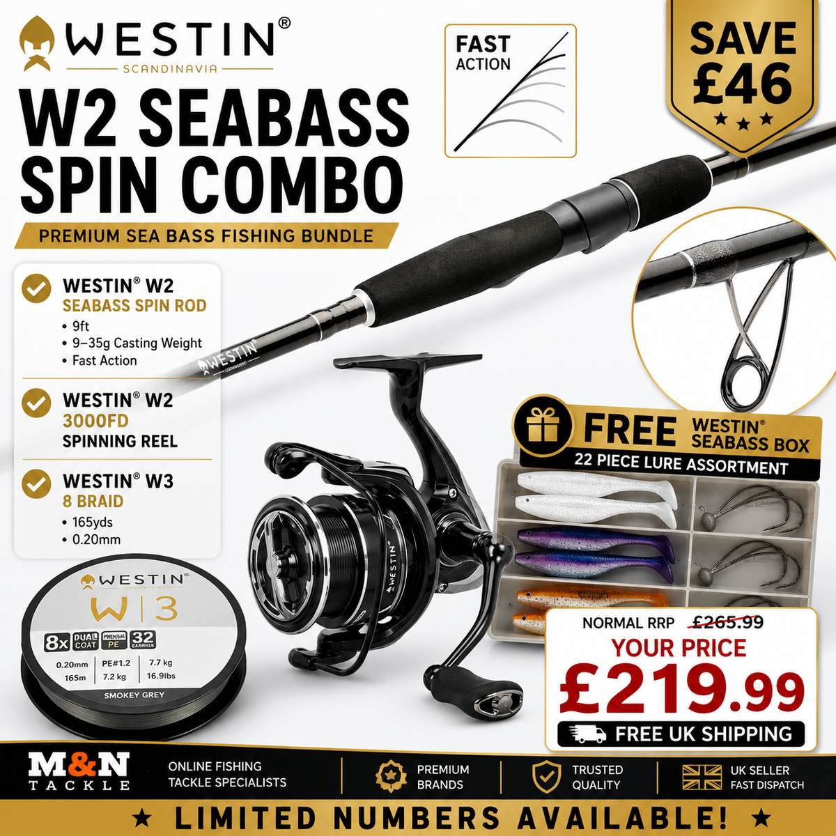Westin W2 Seabass Spin 9ft 9-35g Rod & Reel Combo | Saltwater Lure Fishing