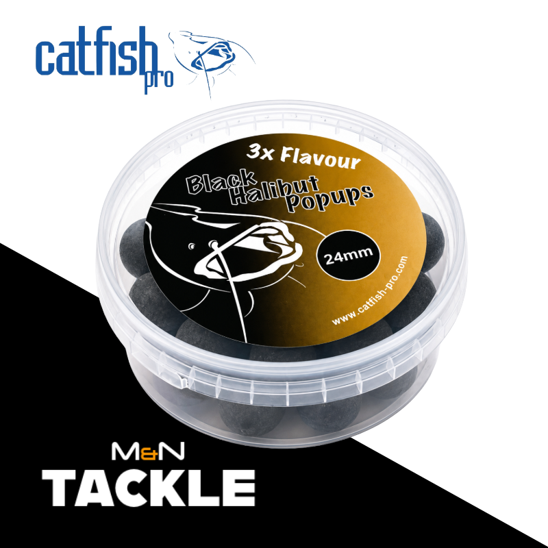 Catfish Pro Black Halibut 24mm Black Pop-Ups In Resealable Tub  | Catfish Baits