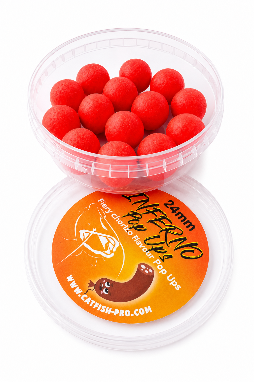 Catfish Pro Inferno 24mm Spicy Chorizo Pop-Ups - Resealable Tub | Catfish Baits