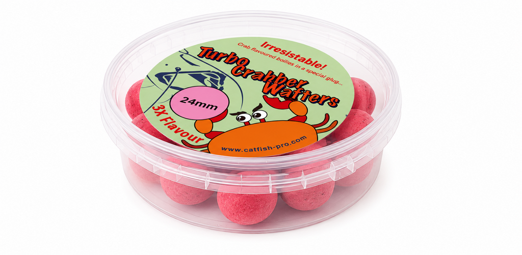 Catfish Pro Turbo Crabber 24mm Pink Wafters In Resealable Tub | Catfish Bait