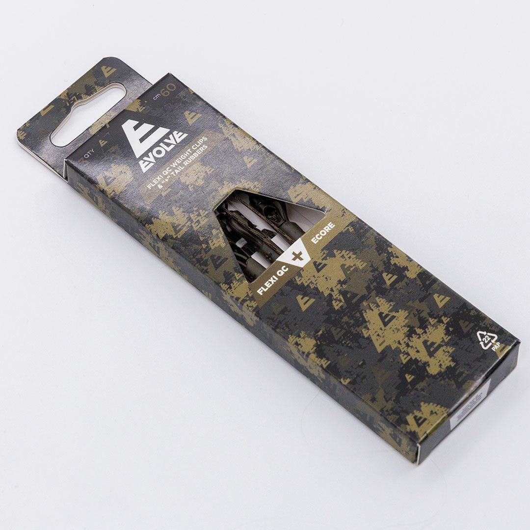 EVOLVE TACKLE E-CORE LEAD FREE LEADERS - FLEXI QC WEIGHT CLIP & '+' TAIL RUBBER