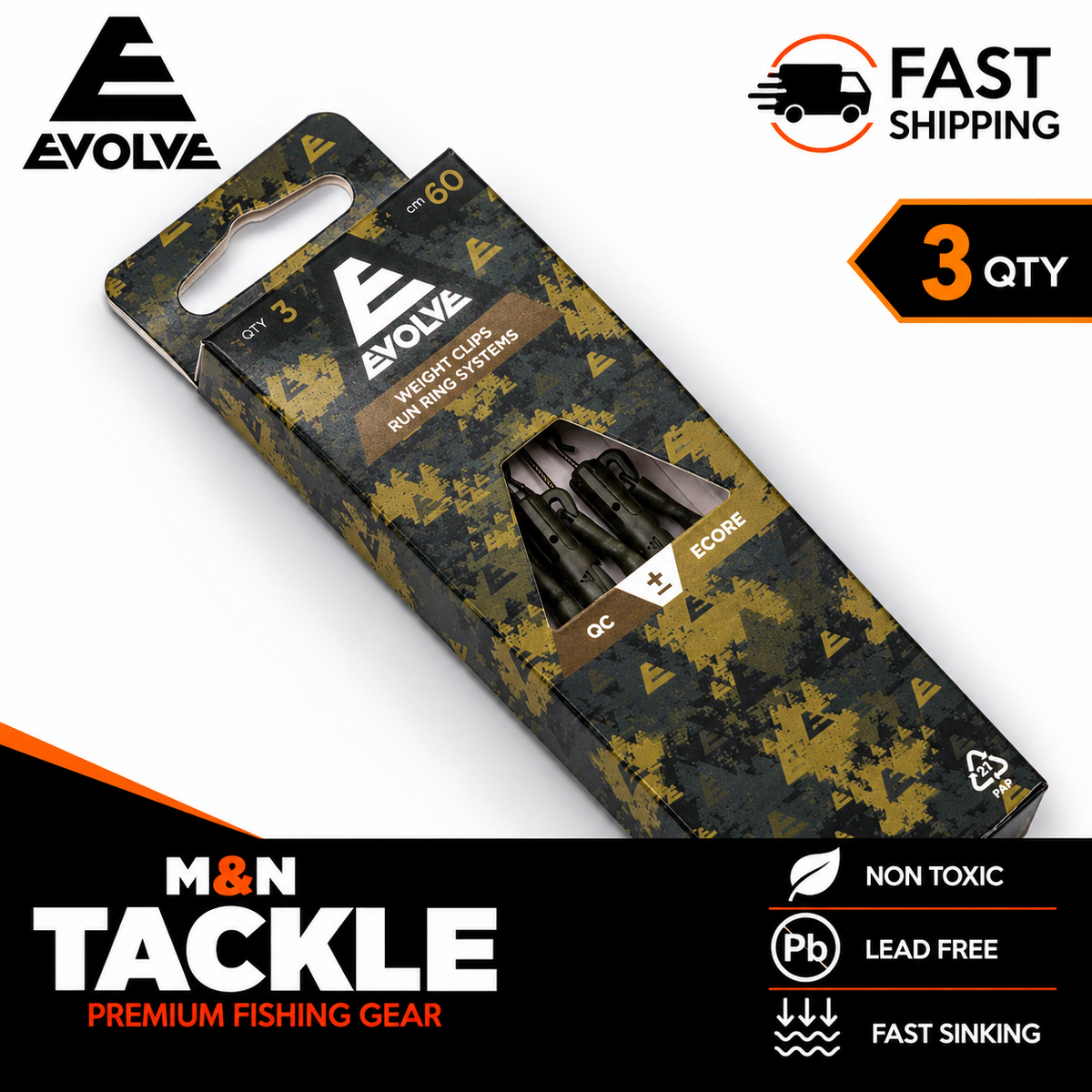EVOLVE TACKLE ECORE LEAD FREE LEADERS - WEIGHT CLIP RUN RING SYSTEMS