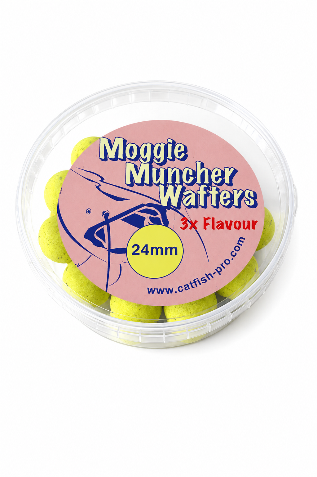 Catfish Pro Moggie Muncher 24mm Yellow Wafters In Resealable Tub | Catfish Bait
