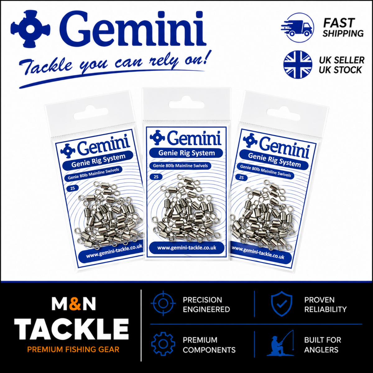 GEMINI TACKLE GENIE 80lb MAIN LINE SWIVELS  | SEA FISHING RIG ACCESSORIES