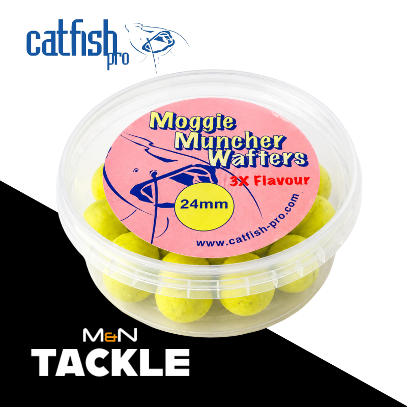 Catfish Pro Moggie Muncher 24mm Yellow Wafters In Resealable Tub | Catfish Bait