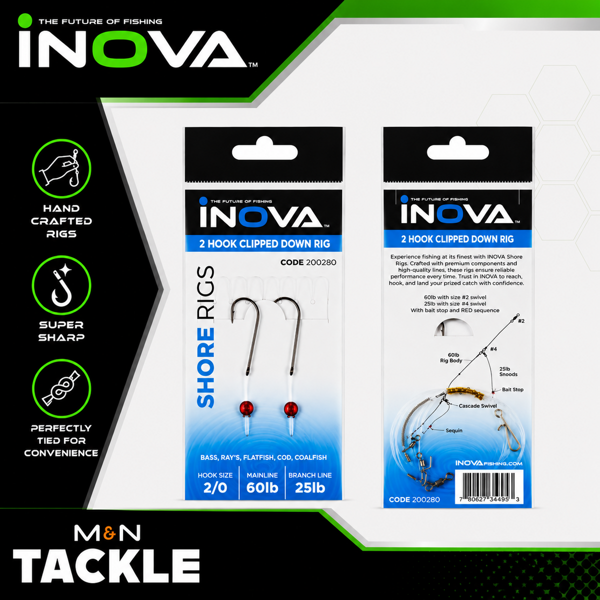 INOVA 2 HOOK CLIP DOWN READY TIED SEA RIGS | SEA FISHING RIGS