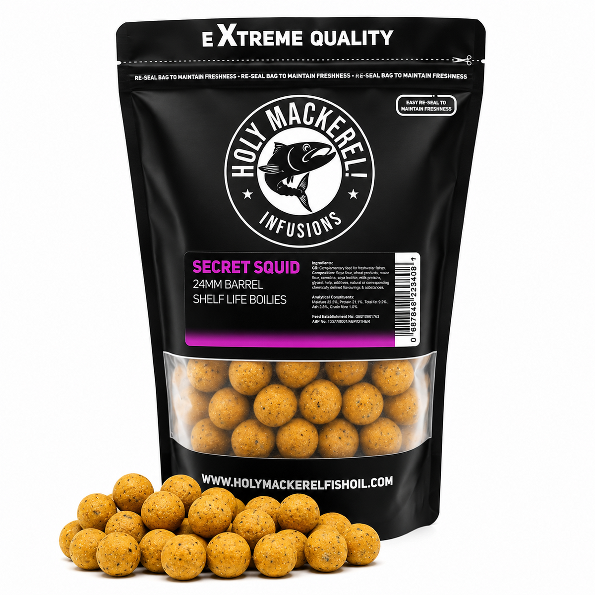 Holy Mackerel 24mm Shelf Life Barrel Boilies - 3 Flavours | Catfish Baits