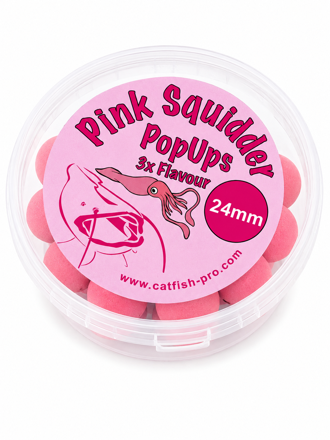 CATFISH PRO PINK SQUIDDER 24mm PINK POP-UPS IN RESEALABLE TUB | CATFISH BAIT