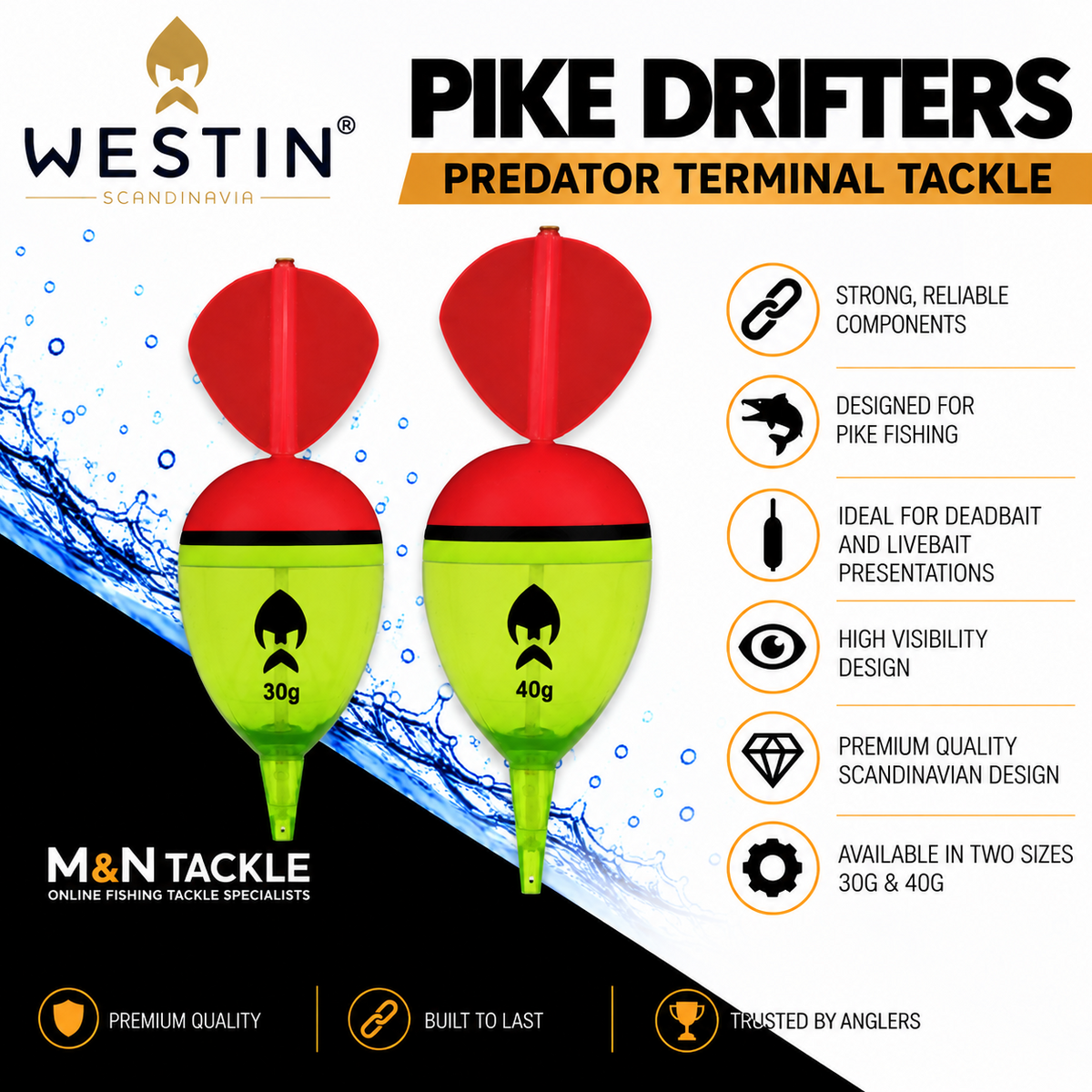 WESTIN PIKE DRIFTER DEADBAIT FLOATS - ALL SIZES | PREDATOR FISHING TACKLE