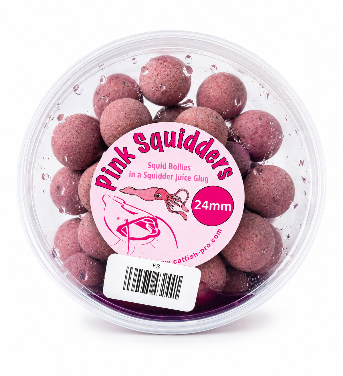 Catfish Pro Pink Squidders 24mm Glugged Boilies In Resealable Tub | Catfish Bait