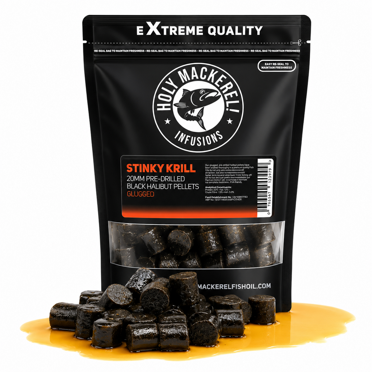 Holy Mackerel 20mm Pre Drilled Glugged Halibut Pellets | Catfish Baits & Liquids