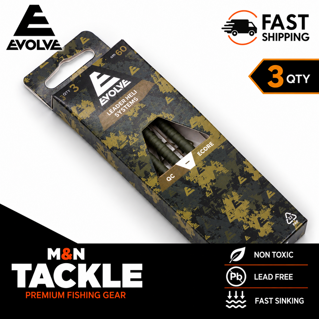 EVOLVE TACKLE ECORE LEAD FREE LEADERS - LOOPED LEADERS x 3 - CARP FISHING