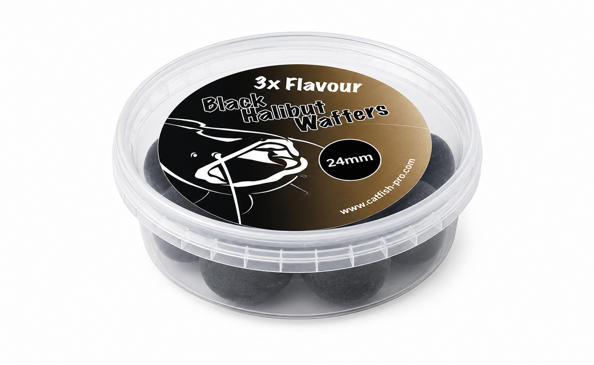Catfish Pro Black Halibut 24mm Black Wafters In Resealable Tub | Catfish Bait