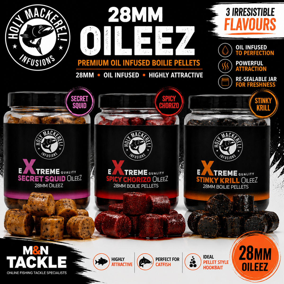 Holy Mackerel Oileez Infused Catfish Hookbaits - All Flavours | Catfish Baits