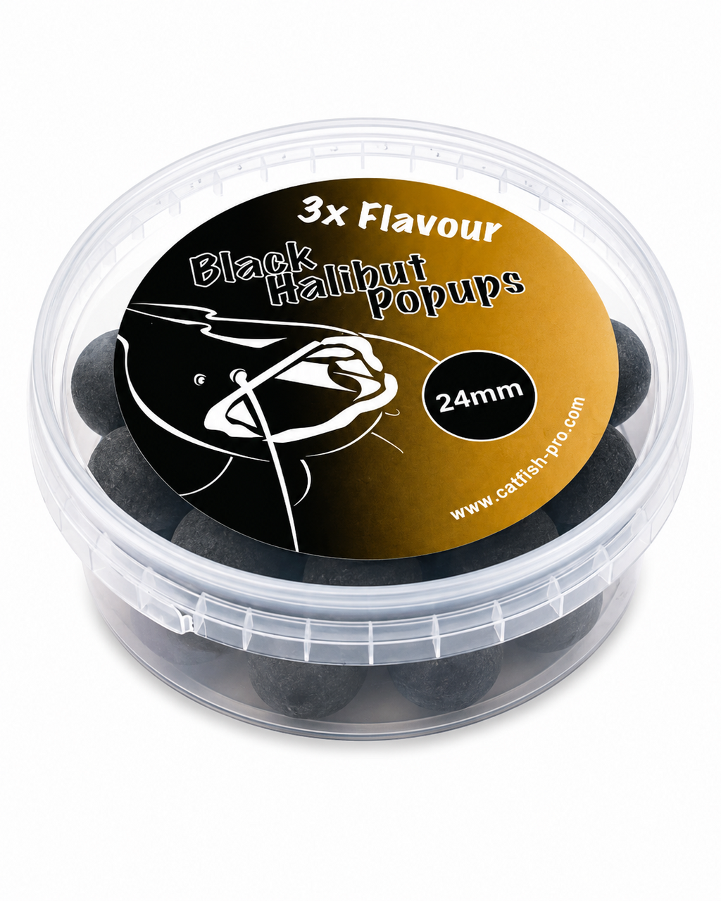 Catfish Pro Black Halibut 24mm Black Pop-Ups In Resealable Tub  | Catfish Baits