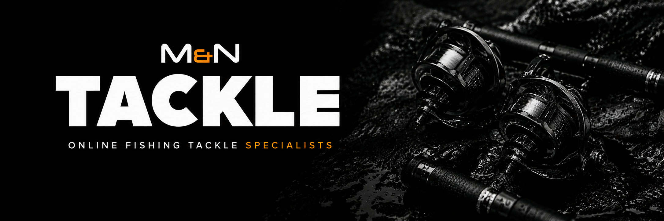 Men's Tackle logo with fishing tackle on a black background